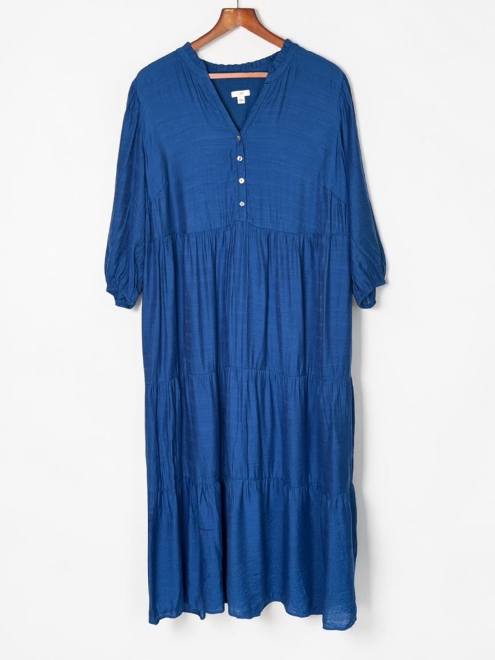 J Jill Ruffled Tiered Maxi Dress • XL • Oceanic Blue • Boho Coastal Flowy 27232 - Picture 4 of 13
